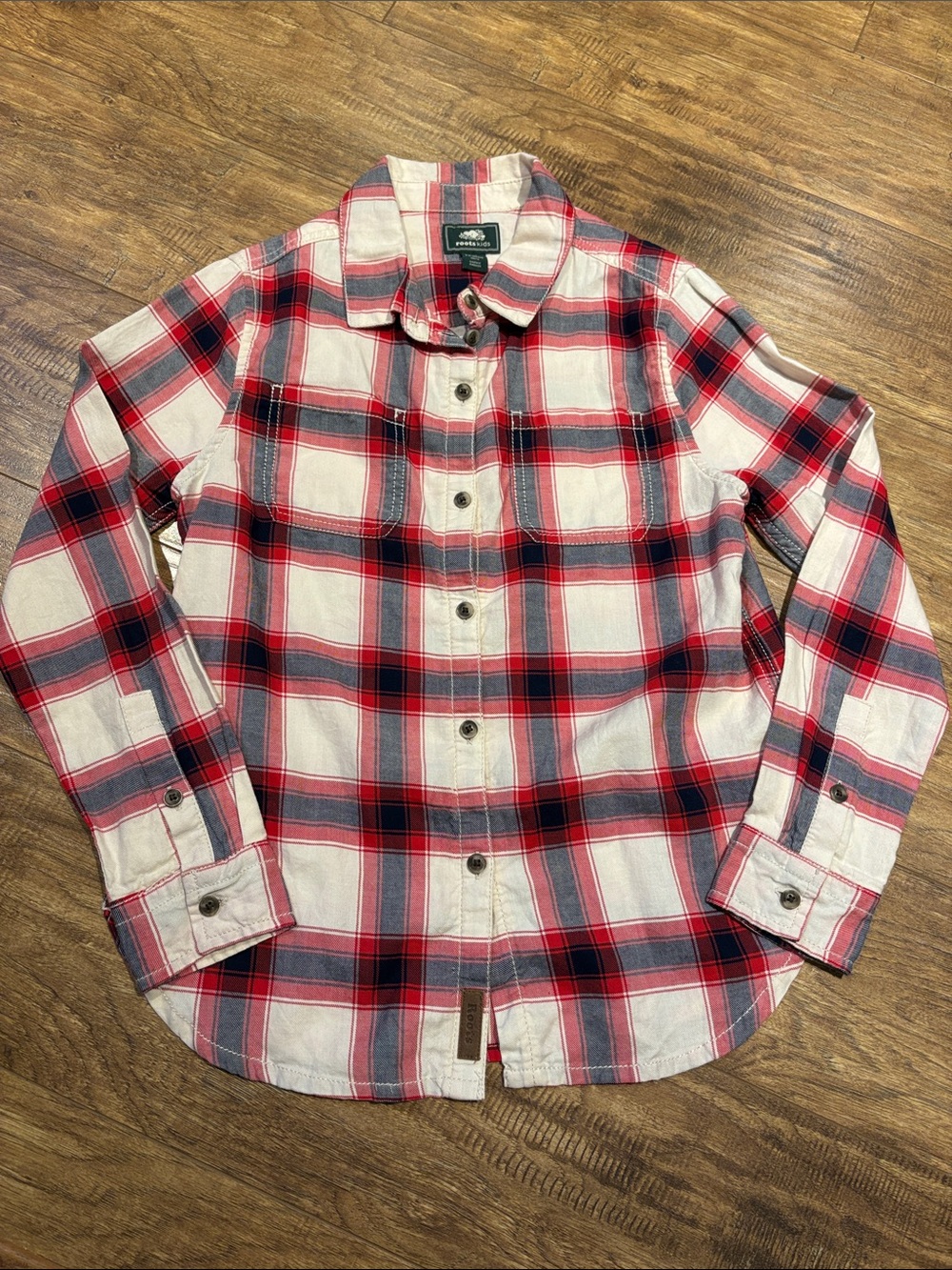 Roots Kid's Red White and Black Plaid Button-Down Shirt